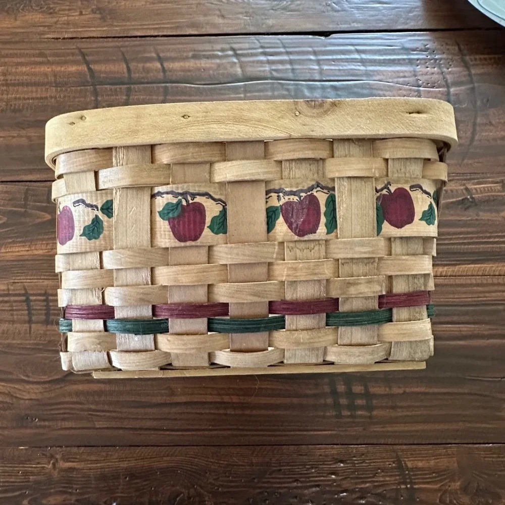 Vintage Woven Wood Splint Apple Basket Farmhouse Decor Swing Handle Rectangular